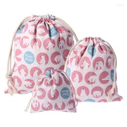 Storage Bags H7EA String Drawstring Cotton Linen Tote Bag Organiser For Underwear Toy Gift