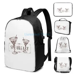 Backpack Funny Graphic Print Speak Easy Martini Glasses USB Charge Men School Bags Women Bag Travel Laptop