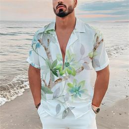 Men's Casual Shirts 2024 Summer Leaf Print Short Sleeve Shirt Beach Leisure Walking High Quality Comfortable Soft Fabric Designer Top