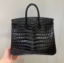 brand handbag totes designer bag 25cm real shinny crocodile skin fully handmade stitching black fuchsia beige Colour wholesale price fast delivery