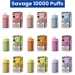 Savage Vapes Vape Disposable Puff 10000 10K 25ml E Cigarettes Vape Pen Adjustable Airflow 2% 3% 5% 10 Flavours Cart Prefilled Juice Device Mesh Coil 650mAh Battery Pen