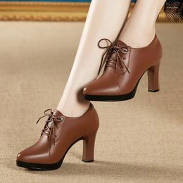 Dress Shoes Women Fashion Short Ankle Boots Classic Brown High Heel Lace-Up Shoesof 2024 Autumn And Winter Women's Pumps