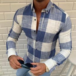 Men's Casual Shirts Men Plaid Shirt Camisas Social 2021 Autumn Mens Fashion Long-Sleeved Male Button Down Check 275P