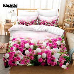 Bedding sets Beautiful floral bedding 3Pcs down duvet cover set soft and comfortable breathable down duvet cover used for bedroom and guest room decoration J240507