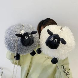 Shoulder Bags Cute Fluffy Soft Lamb Bag Women Cartoon Sling Animal Crossbody Fur Strip Plush Back Pack