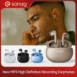 Cell Phone Earphones Sanag T81s Bluetooth earphone 64G offline monitoring with high-definition recording function 13MM high echo dynamic diaphragm J240508