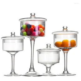 Storage Bottles High-foot Tank With Lid Dessert Table Decorative Ornaments Wedding Cabinet Display Glass Bottle Cake Cover