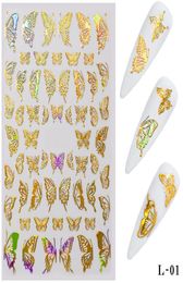 Gold Silver Nail Art Butterfly Stickers Spring Summer Butterfly Metal Sticker Decals Holographic Manicure Decorations8204051