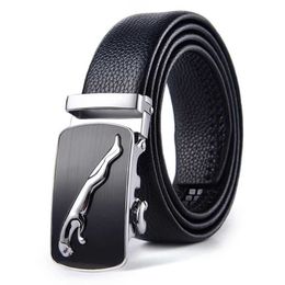 Belts 2023 New Leopard Fashion Trend Leather Mens Belt Mens Cowhide Belt Mens Automatic Belt Buckle Belt Buckle Y240507