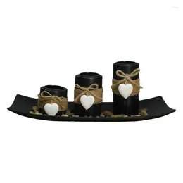 Candle Holders Black Candlestick Set Of 3 Vintage Heart Tealight Holder With Tray Wooden Crafts Ornaments For Romantic