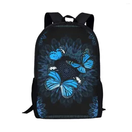 Backpack 3D Fantasy Blue Butterfly Gradient Flowers Straps Buckle Show Comfortable Handle Schoolbag Portable Personalized Design