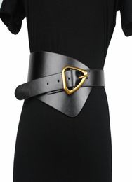 New Women Leather Wide Waist Belt Metal Triangle Pin Buckle Corset Belt Fashion Female Cummerbunds Soft Big Waistbands Belts J12093341101