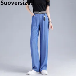 Women's Jeans Oversized 4xl Women's Summer Thin Ice Silk Loose Casual Wide Leg Denim Pants Korean High Waist Straight Pantalones