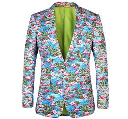 Casual men suit jacket blazer 2017 New brand blazer Flamingo pattern printing design blazers flowers Mens Plus Size Jacket6823789