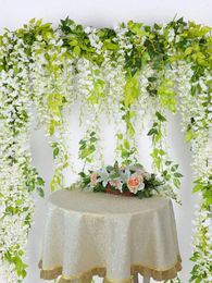Decorative Flowers 1pc/2pcs- Wisteria Artificial Flower Garland White Silk Hanging Suitable For Home Garden Outdoor Cer