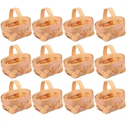 Storage Bottles 12 Pcs Rustic Decor Woven Basket Wood Chip Home Ornaments Portable Baskets Small Gift Wooden Mini Child