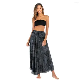 Skirts Summer Beach Vacation Dress Bohemian Style Women's Retro Print Flowy Hem Halter Midi Skirt Versatile Two-way Wear
