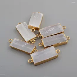 Pendant Necklaces Rectangle Selenite Stone Healing Crystal Accessories For Jewelry Making Golden Plated Charm DIY Necklace Connector