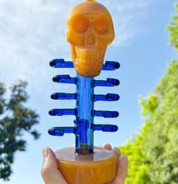 7inch Colourful Glass Rib Skull Bong Dab Rig Small Water Pipe Hookah Shisha Smoking Pipe with 14mm Tobacco Bowl