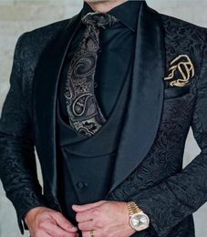 Mens Wedding Suits 2019 Italian Design Custom Made Black Smoking Tuxedo Jacket 3 Piece Groom Terno Suits For Men7414005