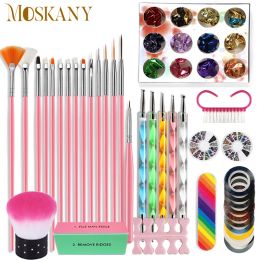 Kits Nail Art Brushes Kit 3d Nail Art Decorations Kit with Nail Dotting Tools Nail Art Rhinestones Foil Nails Design Kit