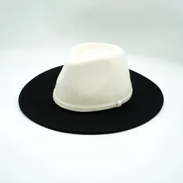 Berets 202401-pan Ins Chic Winter Britain CLASSIC Black White Wool Felt Fedoras Cap Men Women Leisure Panama Jazz Hat