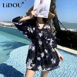 Women's Swimwear Summer Sexy Women 3 Piece Set Vintage Print Elegant Swimsuits Fashion Sweet Hipster Y2k Floral Drape Irregular Bikinis