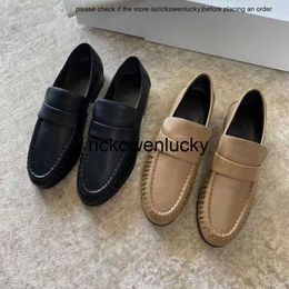 the row The * Row British Rover Shoes Soft Genuine Leather Low Heel Shoes Pleated Round Toe Small Leather Shoes Women PHD5