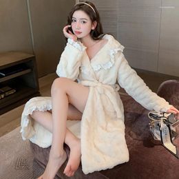 Women's Sleepwear 2024 Autumn Winter Nightgown Women Sweet Sexy Coral Fleece Thickened Long Pajamas Warm Bathrobe Home Wear