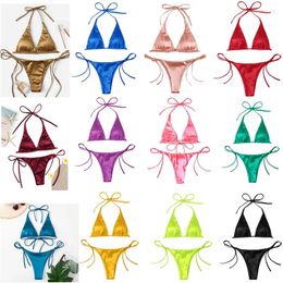 Women's Swimwear Swimwears Pure Colour Satin Material Women Sexy Bikinis Set