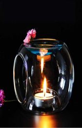 Glass Candlestick Fragrance Aroma Oil Tealight Holder Candle Wax Tart Warmer Elegant Brief Creative Candle Holders SH1909246435677