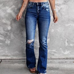 Women's Jeans Bootcut Woman High Waist Hole Ripped 2024 Flare Womens Elastic Denim Pants For Women Vaqueros Mujer Jean Femme