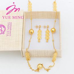 Necklace Earrings Set YM Jewellery With Gift Box Gold Colour Long Chain 100cm Copper Geometry Drop Daily Wear Accessories