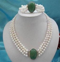 3Rows 78mm White Pearljewerly clasp necklace braceletgt0123536379