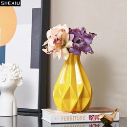 Vases Abstract Origami Ceramic Vase Flower Pots Living Room Decoration Arrangement Yellow Porcelain Nordic Home Decor