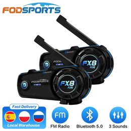 Cell Phone Earphones 2-piece Fodsports FX8 air motorcycle helmet walkie talkie Bluetooth helmet waterproof BT walkie talkie FM radio shared music J240508