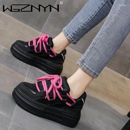 Casual Shoes 2024 Style Women Genuine PU Leather Skateboard Fashion Round Toe Korean Comfy Platform Outdoor Sports Sneakers