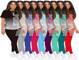 Women Tracksuits Two Pieces Set Designer 2023 New Summer Ladies Digital Printing Gradient Fashion Casual Sportwear 9 Colours S3XL4897145