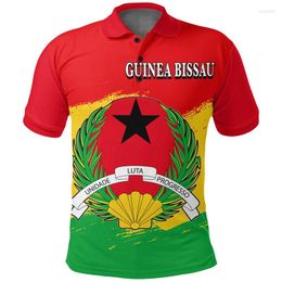 Men's Polos Africa Guinea-Bissau Map Flag 3D Print Polo Shirts For Men National Emblem Short Sleeve Patriotic Coat Of Arms Shirt Jersey