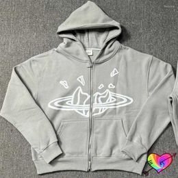 Men's Hoodies Sweatshirts Mens Hoodies 2024ss Grey Broken Planet Zip Up Hoodie Men Women Puff Print Graphic Fleece Pullovers Oversize Sweatshirtsuybk