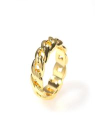 Solid Gold Plated Copper Men And Women Cuban Link Ring Micro Chain Link Rings Hip Hop Couples Rings244L14212414255064