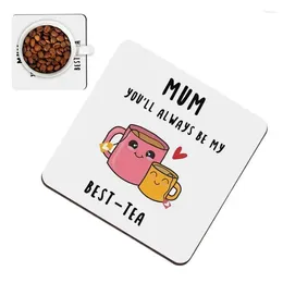 Table Mats Mother's Day Coasters 3.9 Inch Square Two Teacups Pattern Coffee Mum You Are Always My Tea Cup Pad