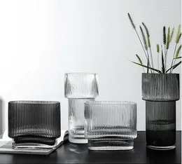 Vases Ribbed Glass Vase Simple Clear Transparent Modern Minimalist Creative Home Decor Interior Wedding Design Drop