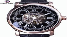 Forsining Retro Series Roman Skeleton Display Black Dial Mechanical Clock Rose Golden Case Mens Automatic Watch Top Brand Luxury291465823