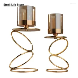 Candle Holders Gold Candlestick Geometric Glass Holder Metal Centerpieces Stand Wedding Home Decoration Ornaments