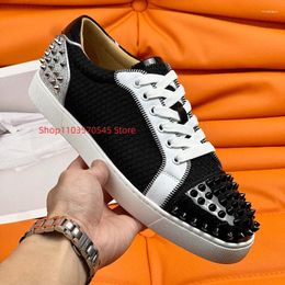 Casual Shoes European And American Men's Black Rivets Trendy Mesh Breathable Leather Board Brand