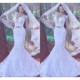 Sheer Shipping Illusion Neck Dress Free Mermaid Lace Applique Beads Custom Made High Quality Floor Length Wedding Dresses es