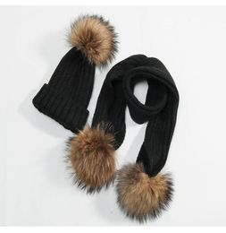 FashionAnd Scarf Sets Kids Winter Real Fur Hat Detachable Solid Beanie Ski Cap Scarf Kit Xmas Party Hats JJ199169162322