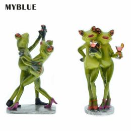 Sculptures MYBLUE Home Room Decor Resin Kawaii Frog Figurine Dancer Couple Lovers Decoration Ornaments