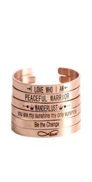 30pcs inspirational bangle rose gold Colour Positive inspirational quotes Engraved Skinny Cuff Stacking Stamped bracelet Bangle BG03089790